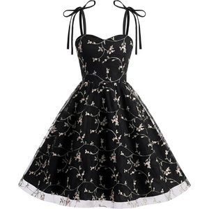 image:imageIDOPIP Embroidery Flower Girl Lace Dess for Kids Party Wedding Bridesmaid Tulle Dresses Princess Pageant Birthday Floral GownBlack