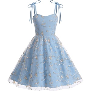 image:imageIDOPIP Embroidery Flower Girl Lace Dess for Kids Party Wedding Bridesmaid Tulle Dresses Princess Pageant Birthday Floral GownLight Blue
