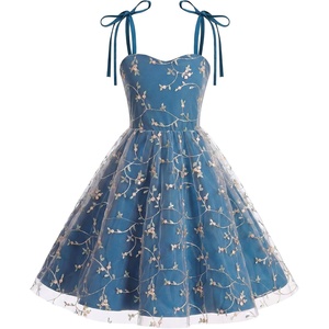 image:imageIDOPIP Embroidery Flower Girl Lace Dess for Kids Party Wedding Bridesmaid Tulle Dresses Princess Pageant Birthday Floral GownTeal Blue