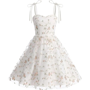 image:imageIDOPIP Embroidery Flower Girl Lace Dess for Kids Party Wedding Bridesmaid Tulle Dresses Princess Pageant Birthday Floral GownWhite