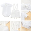 image:imageIDOPIP Baby Boys Formal Suit Gentleman Tuxedo Wedding Outfit Bowtie Romper Suspender Shorts for Baptism Birthday Photo ShootWhite
