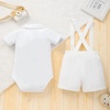 image:imageIDOPIP Baby Boys Formal Suit Gentleman Tuxedo Wedding Outfit Bowtie Romper Suspender Shorts for Baptism Birthday Photo ShootWhite