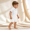 image:imageIDOPIP Baby Boys Formal Suit Gentleman Tuxedo Wedding Outfit Bowtie Romper Suspender Shorts for Baptism Birthday Photo ShootWhite