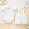 image:imageIDOPIP Baby Boys Formal Suit Gentleman Tuxedo Wedding Outfit Bowtie Romper Suspender Shorts for Baptism Birthday Photo ShootWhite