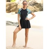 image:imageIDOPIP Rash Guard Swim Dress for Women One Piece Swimsuit Bathing Suit Short Sleeve Swimdress with Shorts Modest SwimwearBlack  Green