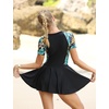 image:imageIDOPIP Rash Guard Swim Dress for Women One Piece Swimsuit Bathing Suit Short Sleeve Swimdress with Shorts Modest SwimwearBlack  Green