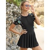 image:imageIDOPIP Rash Guard Swim Dress for Women One Piece Swimsuit Bathing Suit Short Sleeve Swimdress with Shorts Modest SwimwearBlack