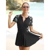 image:imageIDOPIP Rash Guard Swim Dress for Women One Piece Swimsuit Bathing Suit Short Sleeve Swimdress with Shorts Modest SwimwearBlack