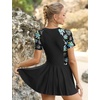 image:imageIDOPIP Rash Guard Swim Dress for Women One Piece Swimsuit Bathing Suit Short Sleeve Swimdress with Shorts Modest SwimwearBlack