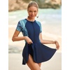image:imageIDOPIP Rash Guard Swim Dress for Women One Piece Swimsuit Bathing Suit Short Sleeve Swimdress with Shorts Modest SwimwearNavy Blue  Green