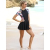 image:imageIDOPIP Rash Guard Swim Dress for Women One Piece Swimsuit Bathing Suit Short Sleeve Swimdress with Shorts Modest SwimwearNavy Blue  Pink