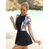 image:imageIDOPIP Rash Guard Swim Dress for Women One Piece Swimsuit Bathing Suit Short Sleeve Swimdress with Shorts Modest SwimwearNavy Blue  Pink