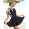 image:imageIDOPIP Rash Guard Swim Dress for Women One Piece Swimsuit Bathing Suit Short Sleeve Swimdress with Shorts Modest SwimwearNavy Blue  Pink