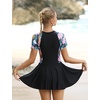 image:imageIDOPIP Rash Guard Swim Dress for Women One Piece Swimsuit Bathing Suit Short Sleeve Swimdress with Shorts Modest SwimwearNavy Blue  Pink