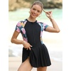 image:imageIDOPIP Rash Guard Swim Dress for Women One Piece Swimsuit Bathing Suit Short Sleeve Swimdress with Shorts Modest SwimwearNavy Blue  Pink