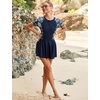 image:imageIDOPIP Rash Guard Swim Dress for Women One Piece Swimsuit Bathing Suit Short Sleeve Swimdress with Shorts Modest SwimwearNavy Blue