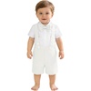 image:imageIDOPIP Baby Boys Formal Suit Gentleman Tuxedo Wedding Outfit Bowtie Romper Suspender Shorts for Baptism Birthday Photo ShootWhite