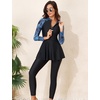 image:imageIDOPIP Muslim Swimsuits for Women Modest Swimwear Islamic Full Cover Bathing Suit 2PCS Long Sleeve Rash Guard with Pants SetBlack