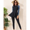 image:imageIDOPIP Muslim Swimsuits for Women Modest Swimwear Islamic Full Cover Bathing Suit 2PCS Long Sleeve Rash Guard with Pants SetBlack