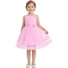 image:imageIDOPIP Toddler Girls Birthday Dress Wedding Party Pageant Dress 16 Years  Wedding Flower Girl Dress Sleeveless Pearl Halter Glitters Flounce Tulle Tutu Dress Girls Formal Dress Party Ball GownPink