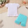 image:imageIDOPIP Toddler Girls Back to School Outfit Preschool Shirt  Icing Ruffle Shorts 2PCS Kids First Day of Kindergarten ClothesBlue