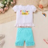 image:imageIDOPIP Toddler Girls Back to School Outfit Preschool Shirt  Icing Ruffle Shorts 2PCS Kids First Day of Kindergarten ClothesBlue