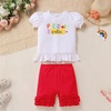 image:imageIDOPIP Toddler Girls Back to School Outfit Preschool Shirt  Icing Ruffle Shorts 2PCS Kids First Day of Kindergarten ClothesRed