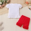 image:imageIDOPIP Toddler Girls Back to School Outfit Preschool Shirt  Icing Ruffle Shorts 2PCS Kids First Day of Kindergarten ClothesRed