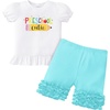 image:imageIDOPIP Toddler Girls Back to School Outfit Preschool Shirt  Icing Ruffle Shorts 2PCS Kids First Day of Kindergarten ClothesBlue