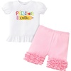 image:imageIDOPIP Toddler Girls Back to School Outfit Preschool Shirt  Icing Ruffle Shorts 2PCS Kids First Day of Kindergarten ClothesPink