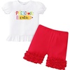 image:imageIDOPIP Toddler Girls Back to School Outfit Preschool Shirt  Icing Ruffle Shorts 2PCS Kids First Day of Kindergarten ClothesRed