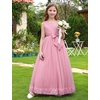 image:imageIDOPIP Flower Girl Dress Wedding Formal Pageant Dresses for Girls Long Maxi Sequin Tulle Bowknot Bridesmaid Communion GownDusty Pink