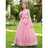 image:imageIDOPIP Flower Girl Dress Wedding Formal Pageant Dresses for Girls Long Maxi Sequin Tulle Bowknot Bridesmaid Communion GownDusty Pink