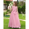 image:imageIDOPIP Flower Girl Dress Wedding Formal Pageant Dresses for Girls Long Maxi Sequin Tulle Bowknot Bridesmaid Communion GownDusty Pink