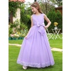 image:imageIDOPIP Flower Girl Dress Wedding Formal Pageant Dresses for Girls Long Maxi Sequin Tulle Bowknot Bridesmaid Communion GownPurple