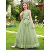 image:imageIDOPIP Flower Girl Dress Wedding Formal Pageant Dresses for Girls Long Maxi Sequin Tulle Bowknot Bridesmaid Communion GownSage Green