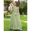 image:imageIDOPIP Flower Girl Dress Wedding Formal Pageant Dresses for Girls Long Maxi Sequin Tulle Bowknot Bridesmaid Communion GownSage Green