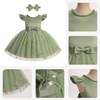 image:imageIDOPIP Flower Girl Lace Dress for Kids Baby Wedding Pageant Birthday Party Dresses Toddler Bead VBackless Bowknot Tulle GownSage Green