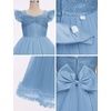 image:imageIDOPIP Flower Girl Sequin Bow VBackless Dress for Kids Wedding Formal Party Long Gown Princess Pageant Communion Tulle DressBlue