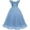 image:imageIDOPIP Flower Girl Sequin Bow VBackless Dress for Kids Wedding Formal Party Long Gown Princess Pageant Communion Tulle DressBlue