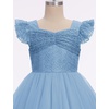 image:imageIDOPIP Flower Girl Sequin Bow VBackless Dress for Kids Wedding Formal Party Long Gown Princess Pageant Communion Tulle DressBlue