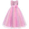 image:imageIDOPIP Girls Sequin Dress Sparkly Party Formal Pageant Birthday Wedding Flower Girl Dresses Sleeveless Rainbow Tulle GownsPink Rainbow