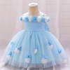 image:imageIDOPIP Infant Baby Flower Girl Dress Cold Shoulder Toddler Birthday Dresses Pageant Wedding Party Baptism Tulle Tutu GownBlue