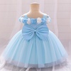 image:imageIDOPIP Infant Baby Flower Girl Dress Cold Shoulder Toddler Birthday Dresses Pageant Wedding Party Baptism Tulle Tutu GownBlue
