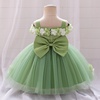 image:imageIDOPIP Infant Baby Flower Girl Dress Cold Shoulder Toddler Birthday Dresses Pageant Wedding Party Baptism Tulle Tutu GownGreen