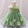 image:imageIDOPIP Infant Baby Flower Girl Dress Cold Shoulder Toddler Birthday Dresses Pageant Wedding Party Baptism Tulle Tutu GownGreen