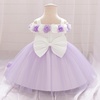 image:imageIDOPIP Infant Baby Flower Girl Dress Cold Shoulder Toddler Birthday Dresses Pageant Wedding Party Baptism Tulle Tutu GownLight Purple