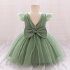 image:imageIDOPIP Toddler Flower Girl Dress Ruffle Tulle VBack Birthday Pageant Gown  Girls Bowknot VBackless Wedding Dress Baby 1st 2nd 3rd Birthday Dresses Tulle Tutu Party Princess Communion Formal Ball GownSage Green