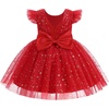 image:imageIDOPIP Toddler Flower Girl Dress Ruffle Tulle VBack Birthday Pageant Gown  Girls Bowknot VBackless Wedding Dress Baby 1st 2nd 3rd Birthday Dresses Tulle Tutu Party Princess Communion Formal Ball GownRed