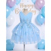 image:imageIDOPIP Toddler Girls Butterfly Birthday Dress Tulle Flower Girl Dress 16T  Butterfly Glitter Handkerchief Tulle Dress Embroidery Floral Lace Princess Ball Gown for Wedding Pageant Formal Photo PartyBlue